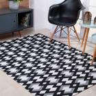 Tapete sala Quarto 3,00 metros Geométrico Jacquard Preto e Branco - Mercadão dos Enxovais