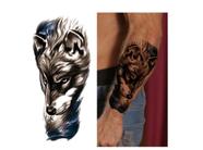 Tatuagem Temporária Dark Delicada Com 20 Cm Lobo Tribal