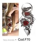 Tatuagem Temporária Feminina Dragão Com Flor, Lua E Triglo - 10x20cm