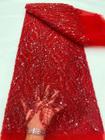 Tecido de Renda Africana com Lantejoulas e Tule Francês - Bordado Leve para Vestidos de Festa