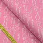 Tecido Estampado para Patchwork - Essentials Dentista Fundo Rosa (0,50x1,50)