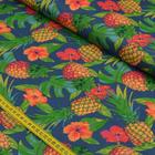 Tecido Estampado para Patchwork - Paradise: Abacaxi c/ Hibisco Fundo Azul Royal (0,50x1,50)