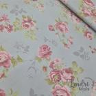 Tecido Tricoline Estampa Rosas com Textura Cinza Millyta La Vie em Rose