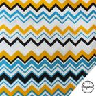 Tecido Tricoline Estampado Chevron Amarelo, Azul Turquesa e Preto 50x150cm - Teksana