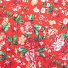 Tecido Tricoline para Patchwork Floral Fundo Vermelho Corte 1m x 1,50m