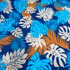 Tecido Viscose Azul Estampa Folhagens Tropical 1,45m Para Vestidos Femininos BOHO