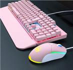 Teclado e Mouse Gamer Led Mecânico Abnt2 RGB Rosa