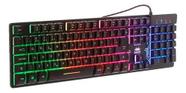 Teclado gamer QWERTY português Brasil cor preto com luz RGB rainbow