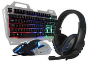 Teclado Gamer Semi Mecânico ABNT2 Led 3 Cores, Mouse Ergonômico 6 Botões 2400 DPI Rainbow e Headset Fone de Ouvido Com Microfone Plugue P3 3,5mm