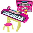 Teclado Musical Infantil Barbie com Microfone e Banquinho - Fun Divirta-se