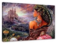 Tela Canvas Paisagem Mulher com Iguana olhando Castelo 120x80 Horizontal 1