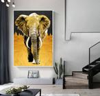 Tela em tecido canvas para sala quarto Moldura Elefante Dourado