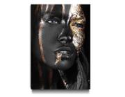 Tela Quadro Decorativo Para sala Mulher negra Linda Dourado 60x40 Quadro Quarto Hall Cozinha