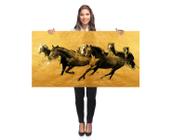 Tela Quadro Decorativo sala Cavalos correndo dourado 100x50