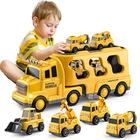 TEMI Construção Brinquedos de Caminhão para 3 4 5 6 Meninos de 6 anos - 5 em 1 Brinquedo de Carro de Veículo de Poder de Atrito para Crianças 1-3, Brinquedos de Caminhão de Transporte para Crianças 3-5, Meninas de Natal Idade 3-9