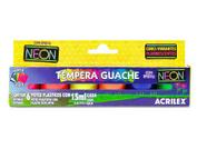Tempera Guache Neon 6 Cores 15ml Acrilex