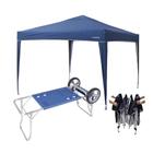 Tenda Gazebo Articulado Trixx 3m X 3m Azul + Carrinho de Praia com Avanco Kit