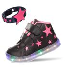 Tenis Botinha Com Luz de Led Infantil Feminina Com Pulseira Estrela