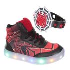 Tenis Botinha Com Luz de Led Infantil Masculino Aranha Meninos C/Pulseira