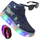 Tenis Botinha Masculino De Led Calce Facil Infantil Dinossauro Personagem DIversão Luzinha + Oculos + Relogio