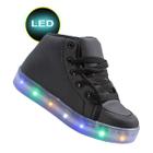 Tenis botinha preta com luzes de led infantil cano medio meninas meninos