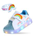 Tenis Calçado Led Luz Arco Iris Nuvem Infantil Menina Com Pulseira