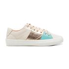 Tênis Casual Couro Feminino Amarração Off White/verde Água