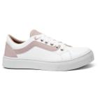 Tênis Casual Feminino Com Cadarço Siena Branco/Rosa