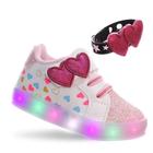 Tênis Criança Com Led Luz Coração Infantil Feminina Menina Vem Com Pulseira Rosa