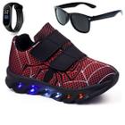 Tenis De Led Aranha Infantil Masculino Meninos Calce Facil + Oculos + Relogio