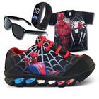 Tênis de LED Infantil Menino Aranha Masculino + Camisa + Relógio + Óculos