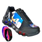 Tenis De Led Masculino Calce Facil Sonic Infantil Meninos Estilo Original + Relogio