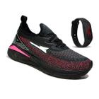 Tenis Feminino Academia Original Caminhada Barato R-GLOWZ- Preto/Pink + Relógio