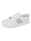 Tênis Feminino Branco Casual Brilho Strass Nude Bellinda Shoes