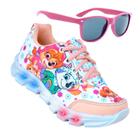 Tenis Feminino De Led Infantil Patrulha Canina Meninas Casual + Oculos PCFN+O