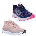 Tênis Feminino Esportivo Caminhada Corrida Confortável Kit Cinza/Rosa 36 - It Save