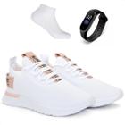 Tênis Feminino Esportivo para Caminhada Branco Treino Relógio E Meia - Bf Shoes