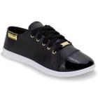 Tênis Feminino Moleca Casual Cadarço Detalhes Dourado Preto