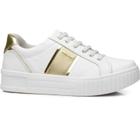 Tênis Feminino Pegada Couro Branco Dourado Flatform Conforto