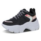 Tênis Feminino Sneaker Chunky Solado Alto Preto e Colorido