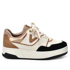 Tênis Feminino Via Marte Flatform com Recortes Metalizados Off White/Preto