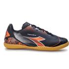 Tênis Futsal Infantil Diadora Squadra Preto Com Laranja Neon