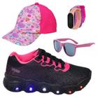 Tênis Infantil Cadarço Feminino Masculino Com Led Escolar +Boné+Óculos+Relógio