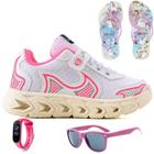 Tenis Infantil Casual Jogger Meninas Escolar Basico + Chinelo Oculos Relogio