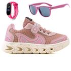 Tenis Infantil Casual Jogger Meninas Escolar Basico + Oculos Relogio