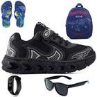 Tenis Infantil Casual Jogger Meninos Escolar Basico + Mochila Chinelo Oculos Relogio