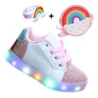 Tenis Infantil Com Luzinha de Led Kit de Menina Com Bolsa e Pulseira