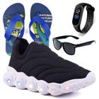 Tenis Infantil De Led Calce Facil Elastico Meninos Masculino + Chinelo Oculos Relogio