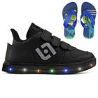 Tenis Infantil De Led Casual Escolar Sapatenis Meninos Street Calce Facil + Chinelo