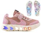 Tenis Infantil De Led Casual Jogger Meninas Escolar Basico + Chinelo